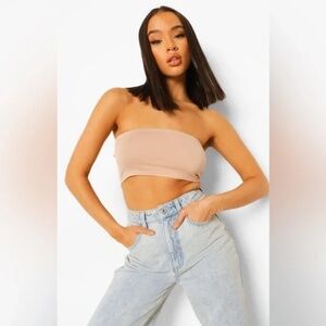 Boohoo Tan Basic Jersey Bandeau Size 6